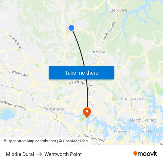 Middle Dural to Wentworth Point map