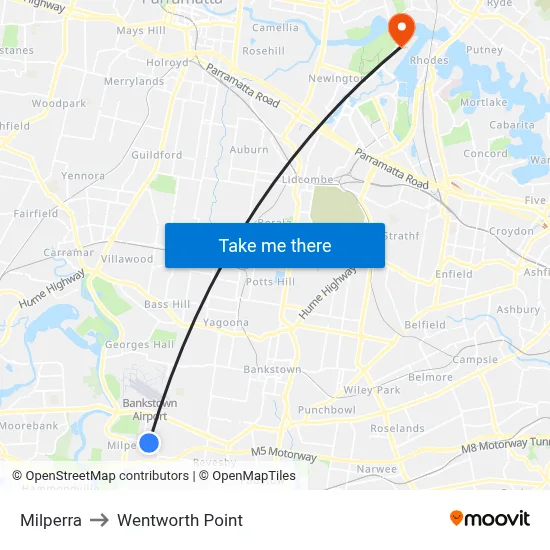 Milperra to Wentworth Point map