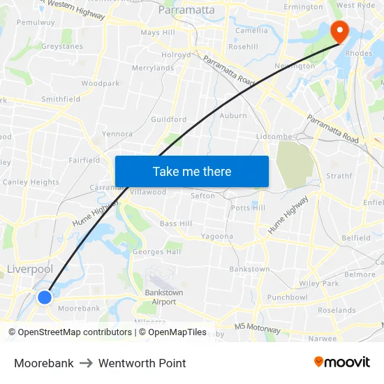 Moorebank to Wentworth Point map