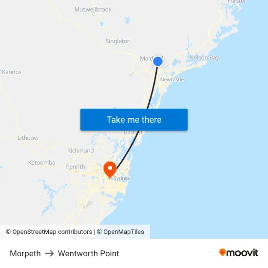 Morpeth to Wentworth Point map