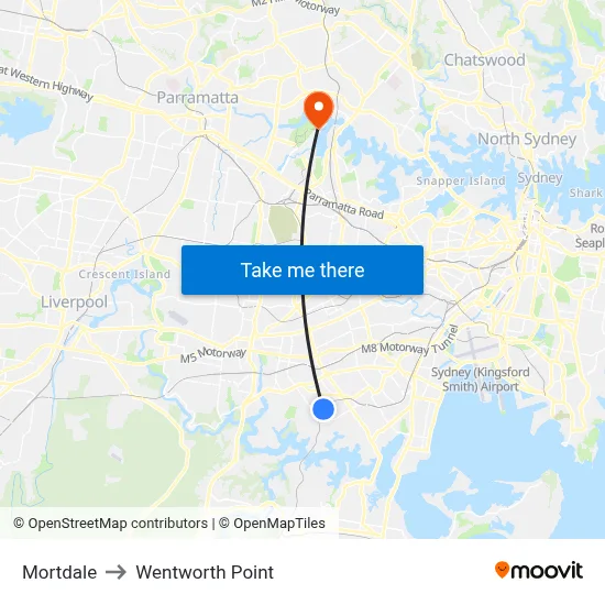Mortdale to Wentworth Point map