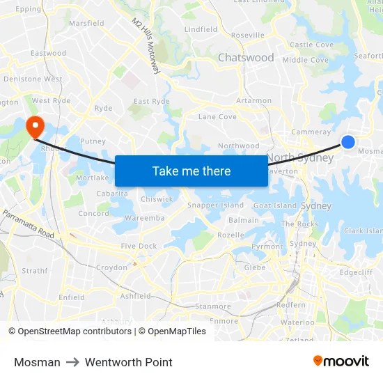 Mosman to Wentworth Point map