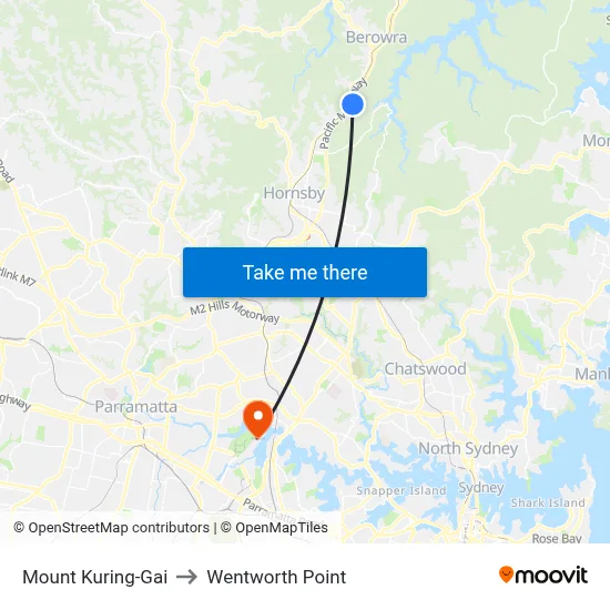 Mount Kuring-Gai to Wentworth Point map