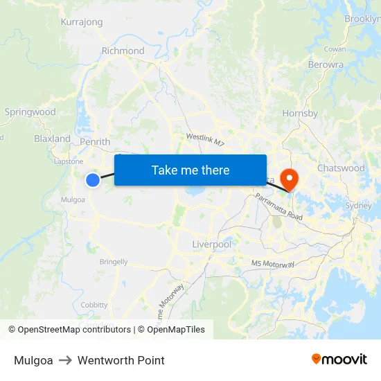 Mulgoa to Wentworth Point map