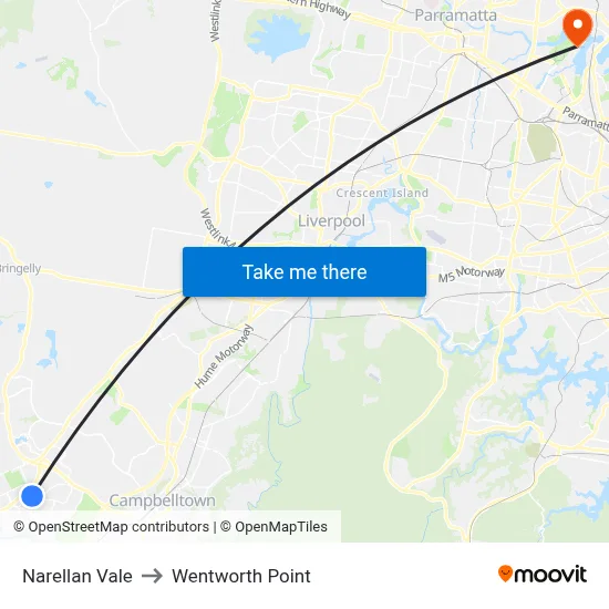 Narellan Vale to Wentworth Point map
