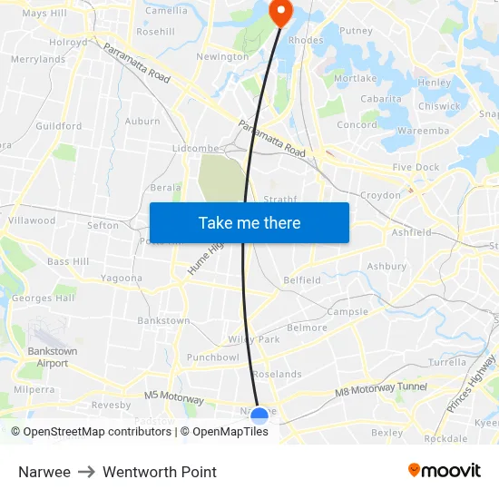 Narwee to Wentworth Point map