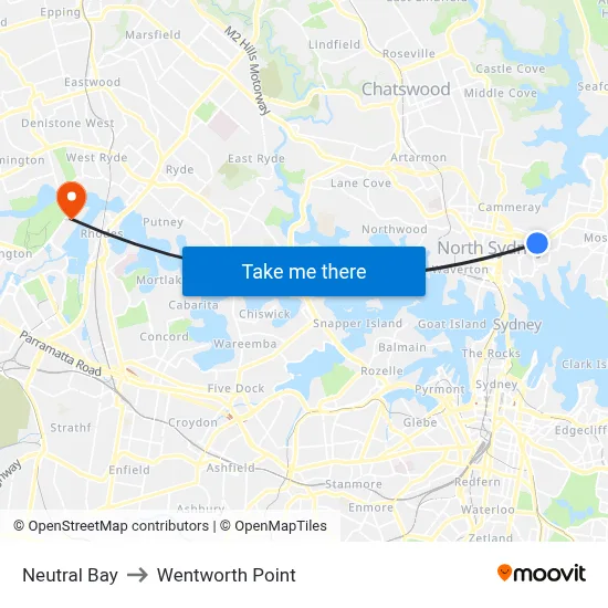 Neutral Bay to Wentworth Point map