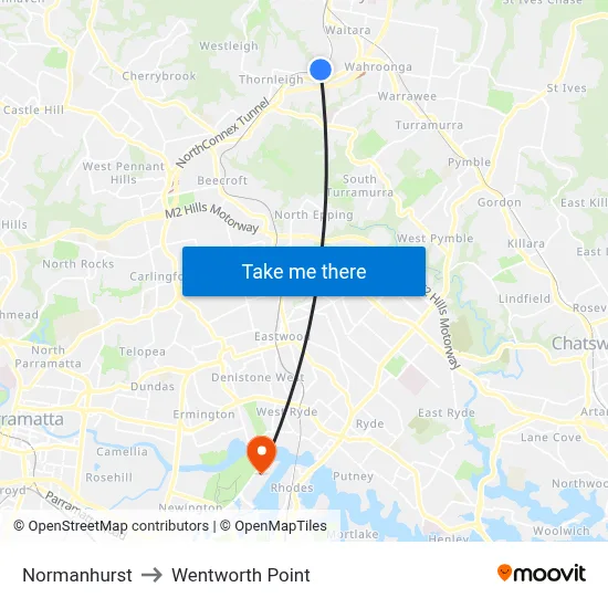 Normanhurst to Wentworth Point map
