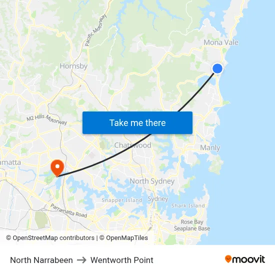 North Narrabeen to Wentworth Point map
