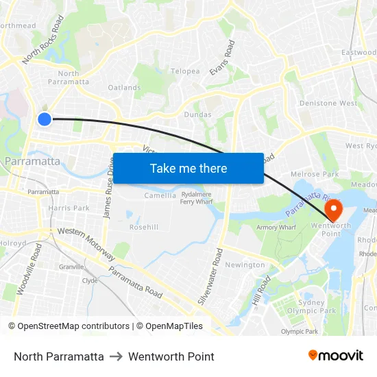 North Parramatta to Wentworth Point map