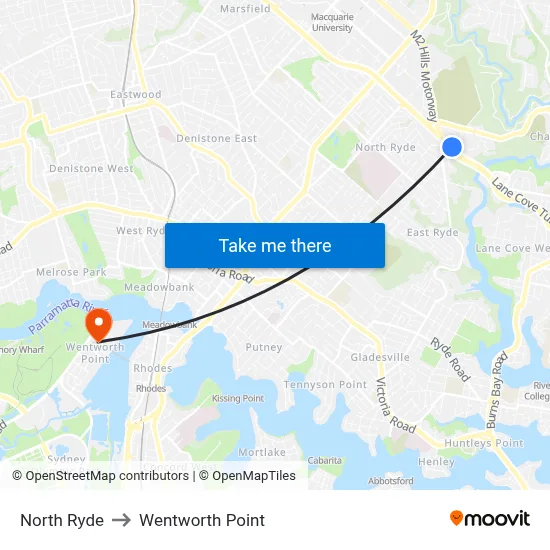 North Ryde to Wentworth Point map