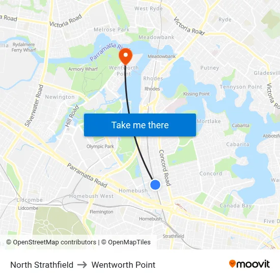 North Strathfield to Wentworth Point map