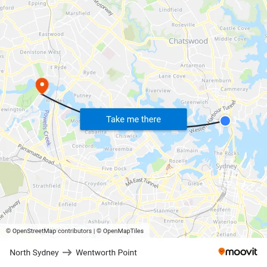 North Sydney to Wentworth Point map