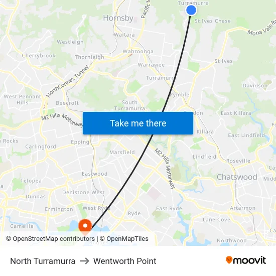 North Turramurra to Wentworth Point map