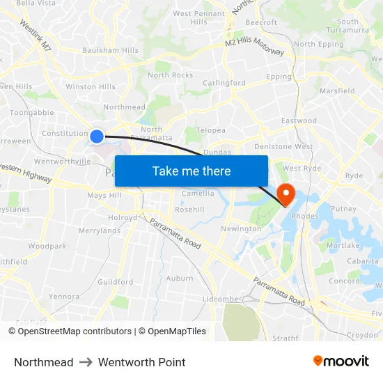 Northmead to Wentworth Point map