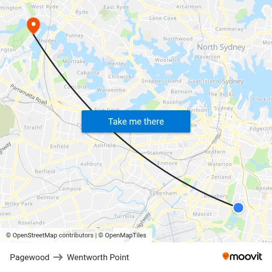 Pagewood to Wentworth Point map