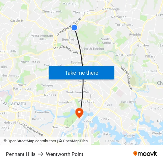 Pennant Hills to Wentworth Point map