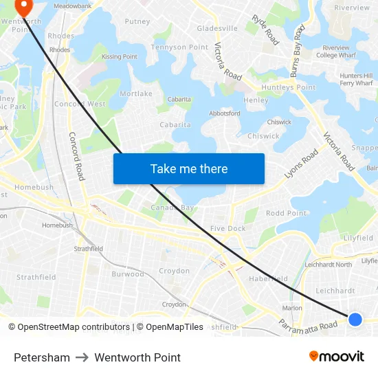 Petersham to Wentworth Point map