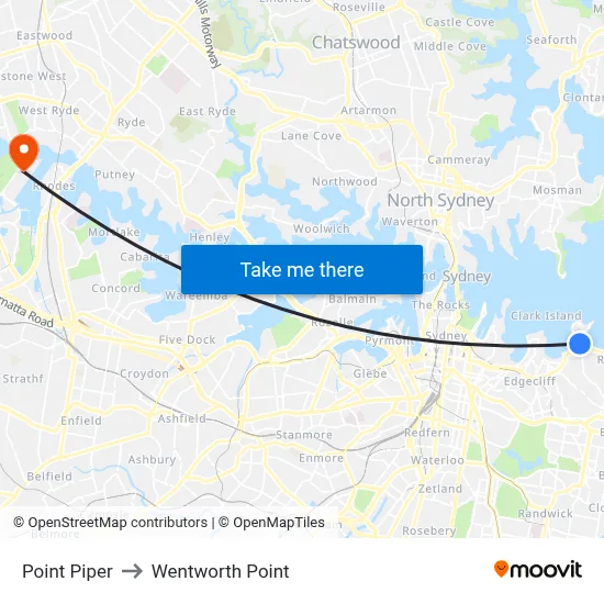 Point Piper to Wentworth Point map