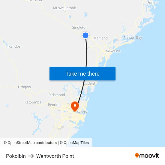 Pokolbin to Wentworth Point map