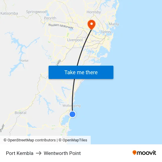 Port Kembla to Wentworth Point map