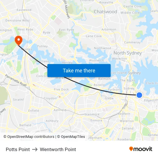 Potts Point to Wentworth Point map