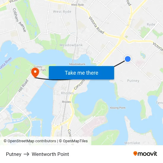 Putney to Wentworth Point map