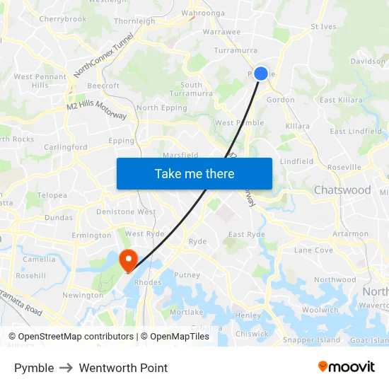 Pymble to Wentworth Point map