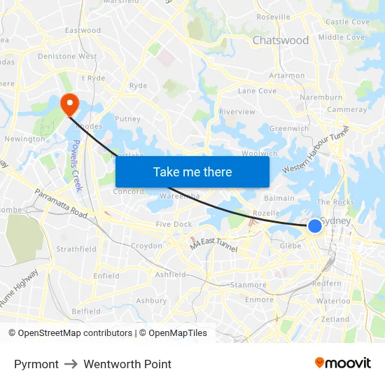 Pyrmont to Wentworth Point map