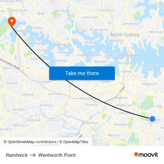 Randwick to Wentworth Point map