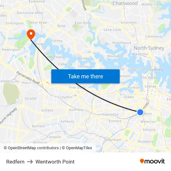 Redfern to Wentworth Point map