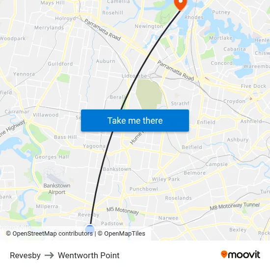 Revesby to Wentworth Point map