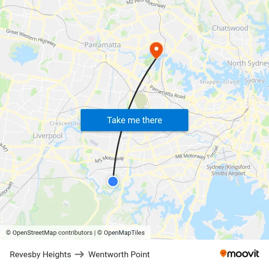 Revesby Heights to Wentworth Point map