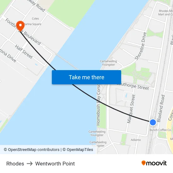 Rhodes to Wentworth Point map