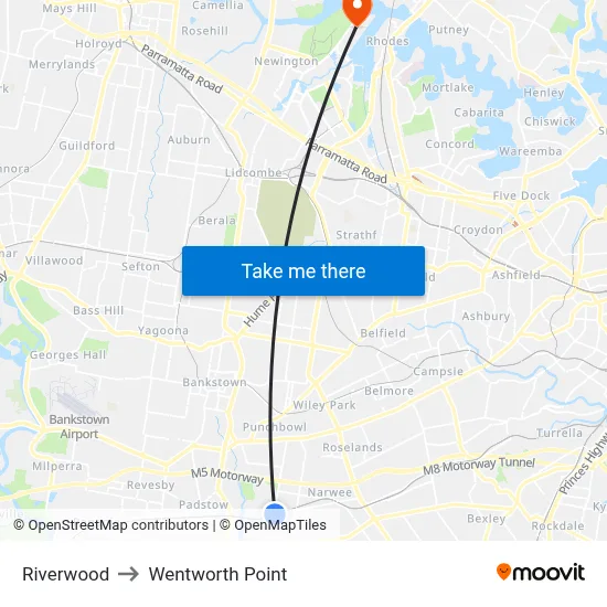 Riverwood to Wentworth Point map