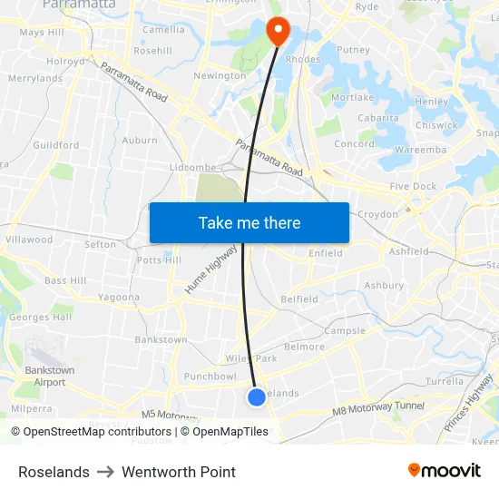 Roselands to Wentworth Point map