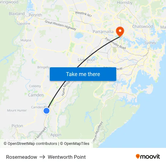 Rosemeadow to Wentworth Point map