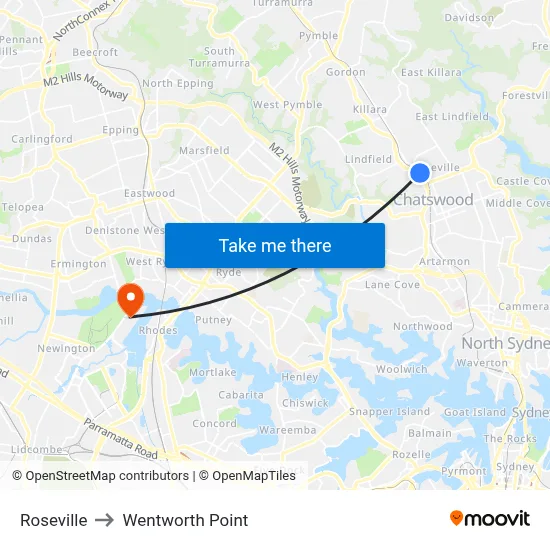 Roseville to Wentworth Point map