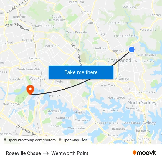Roseville Chase to Wentworth Point map