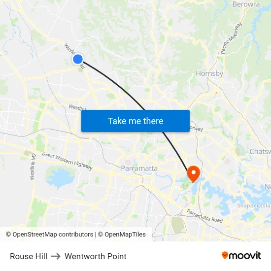 Rouse Hill to Wentworth Point map