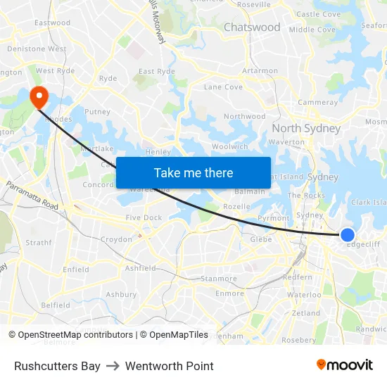 Rushcutters Bay to Wentworth Point map