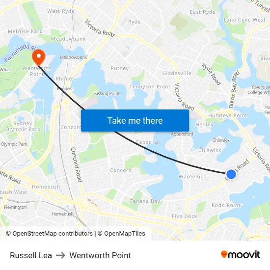 Russell Lea to Wentworth Point map