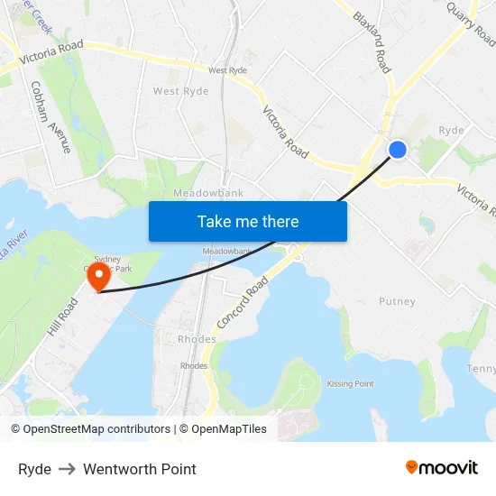 Ryde to Wentworth Point map