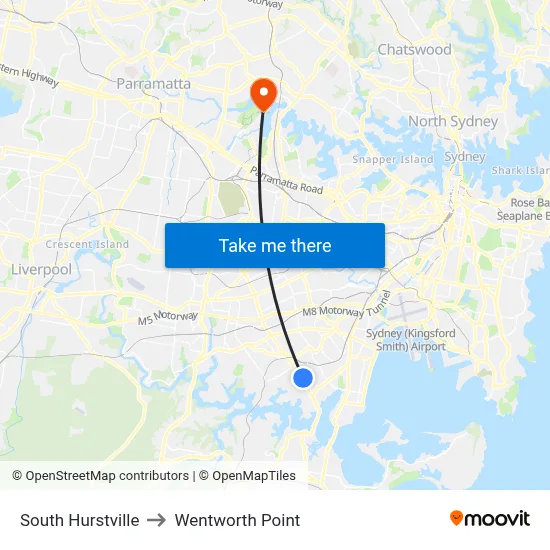 South Hurstville to Wentworth Point map