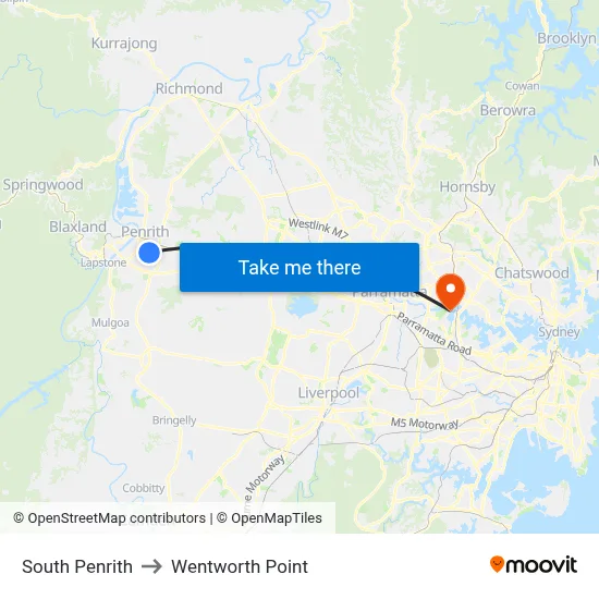 South Penrith to Wentworth Point map