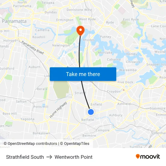 Strathfield South to Wentworth Point map
