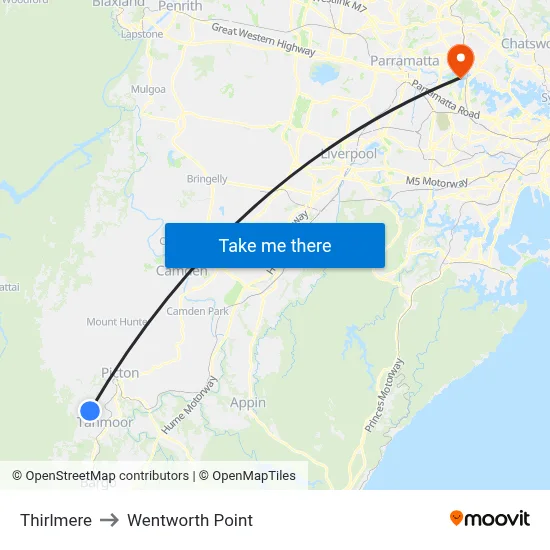 Thirlmere to Wentworth Point map