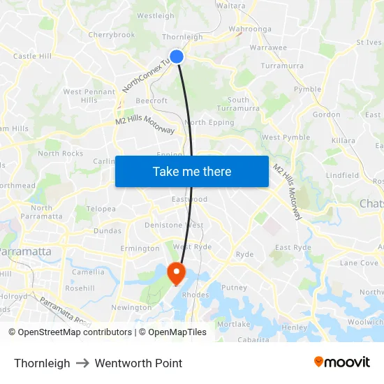 Thornleigh to Wentworth Point map