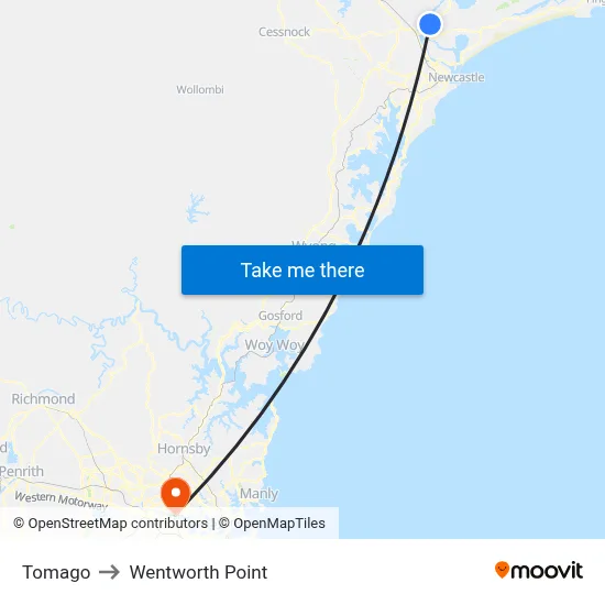 Tomago to Wentworth Point map