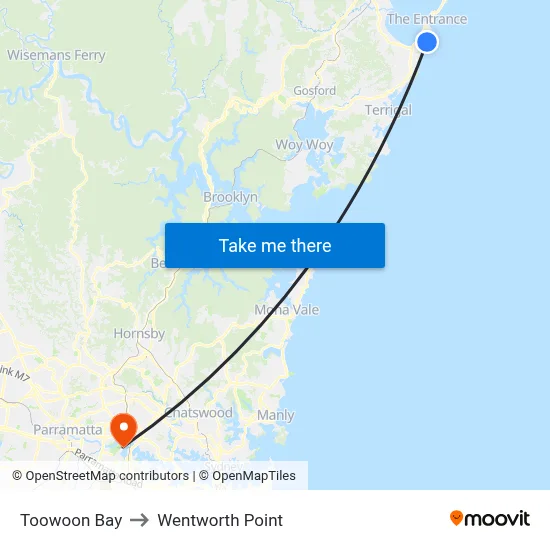 Toowoon Bay to Wentworth Point map